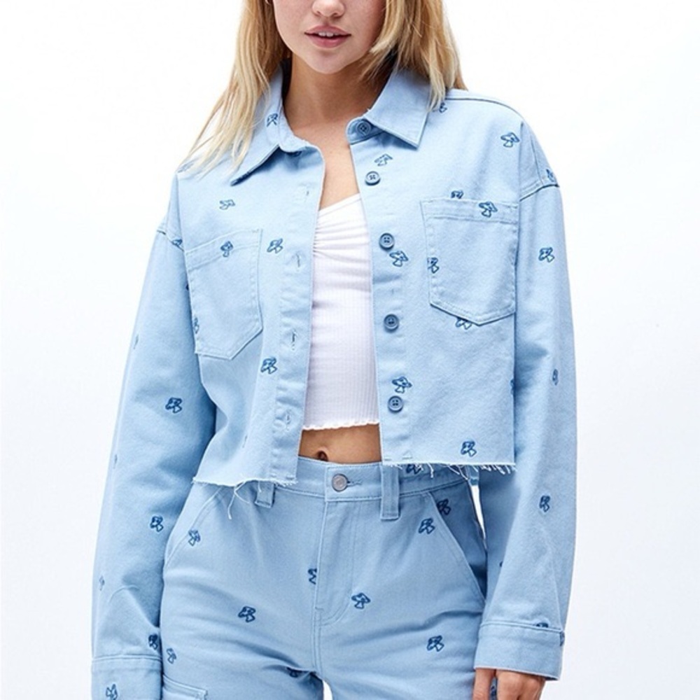 PacSun Sky Blue Embroidered Jean Jacket